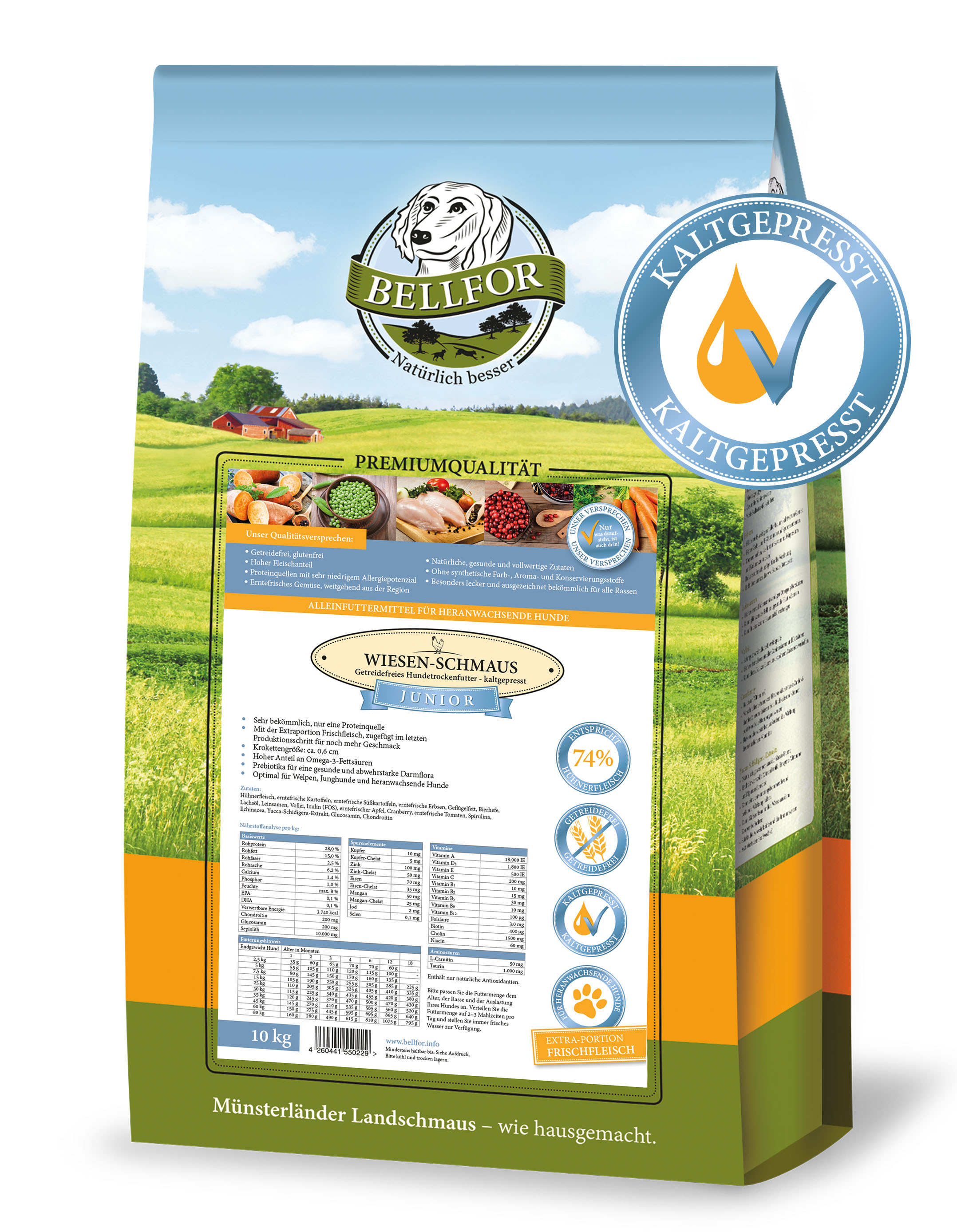 Сroquettes pressés à froid avec poulet - wiesen-schmaus junior - 10 kg