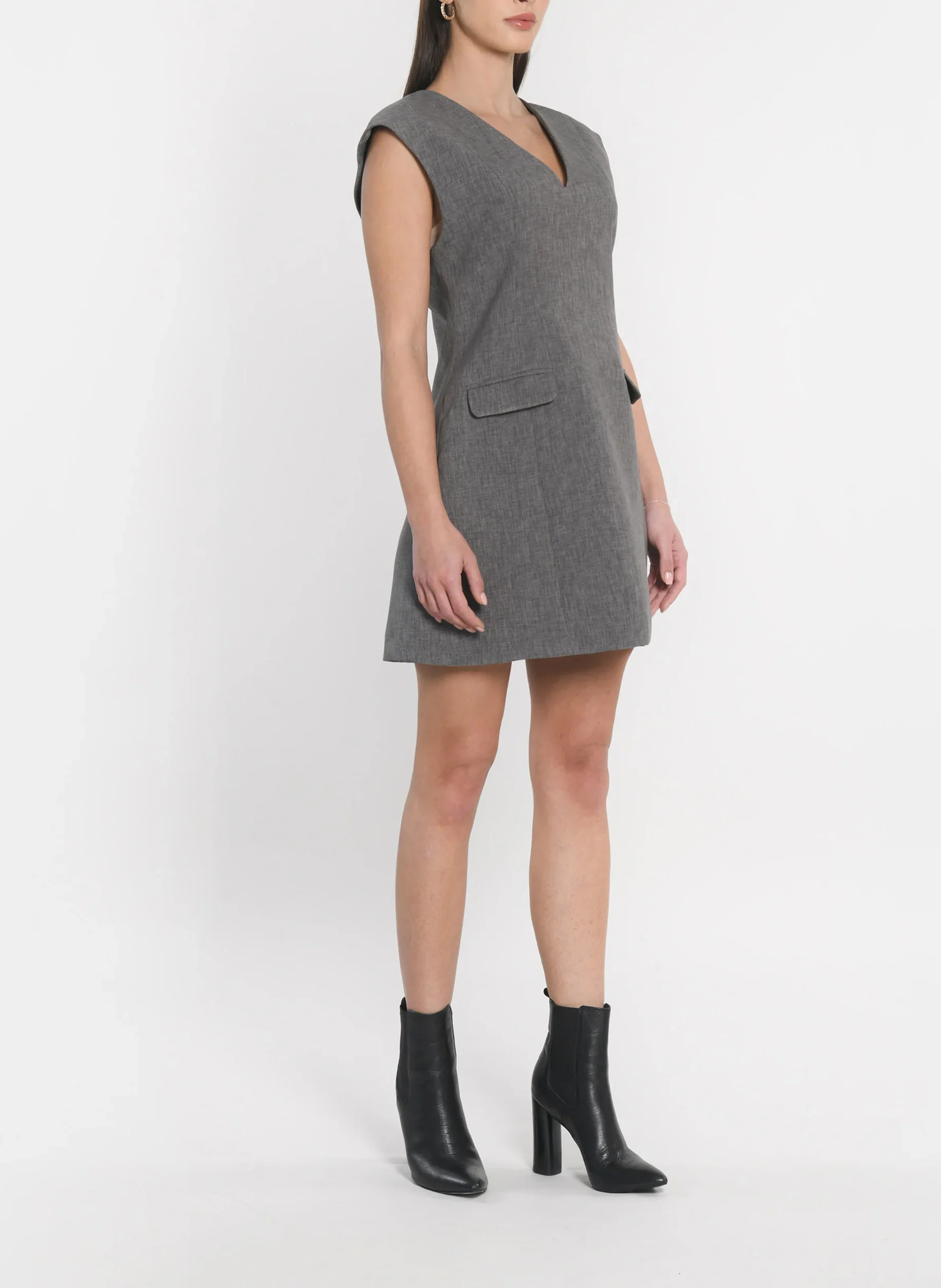 TESSA - Robe courte col V| Gris