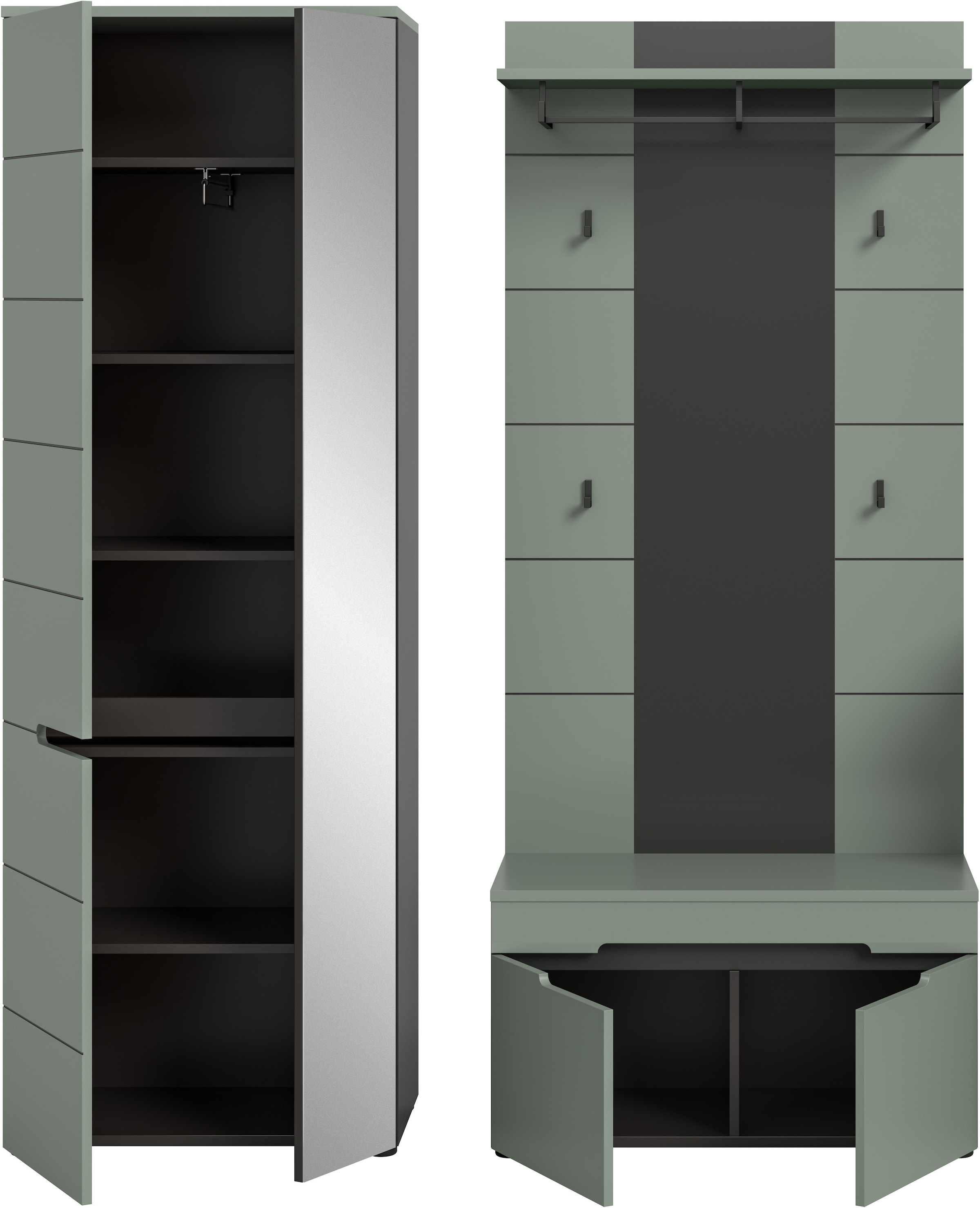 INOSIGN Garderoben-Set »REHAT, TOPSELLER!, 3-teilig, Breite 160 cm, individuell erweiterbar« Set, bestehend aus: Garderobenschrank, Sitzbank und Paneel, 3 Stk. tlg.