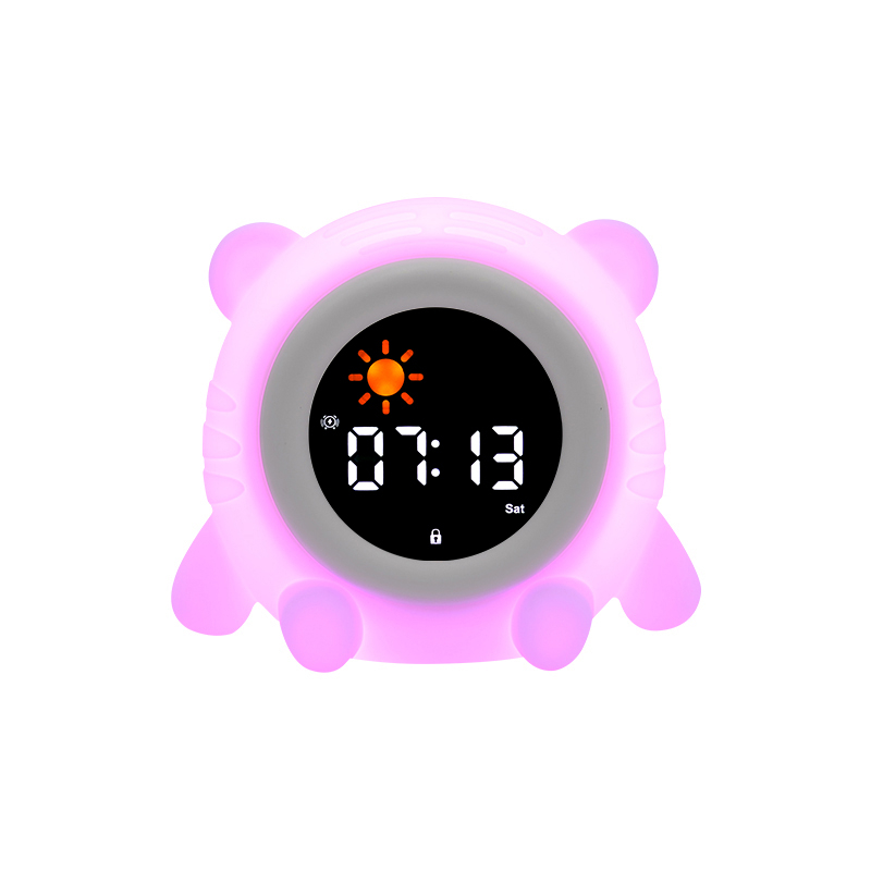 (13x11cm) 3in1 Silikon Wecker Kinder LED Nachtlicht mit Touch Funktion Schlaf Trainer Uhr mit Sonne / Mond - Bär