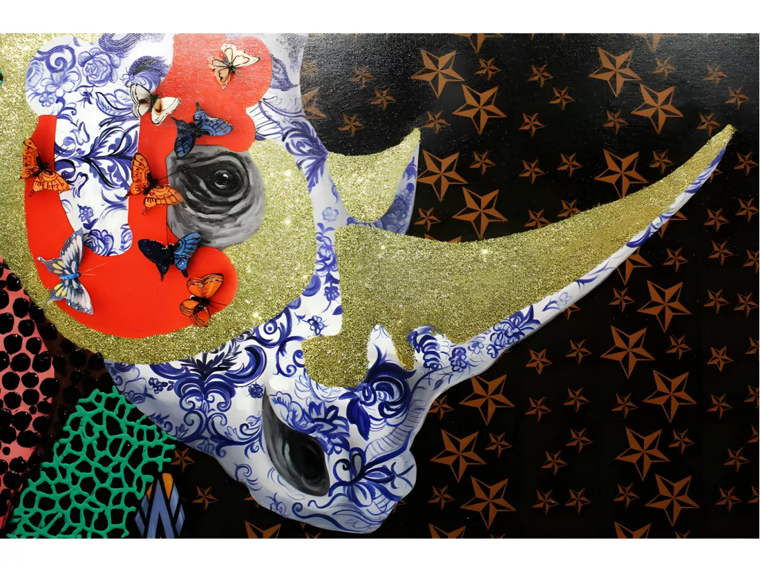 Tableau rhinocéros funky patchwork 100 cm - RHINO REGARD