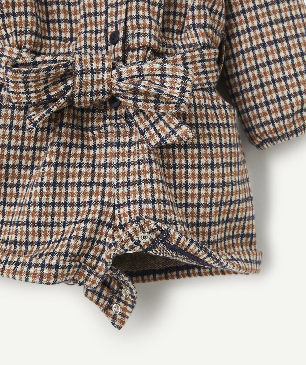 COMBISHORT BÉBÉ FILLE À CARREAUX ET MANCHES LONGUES