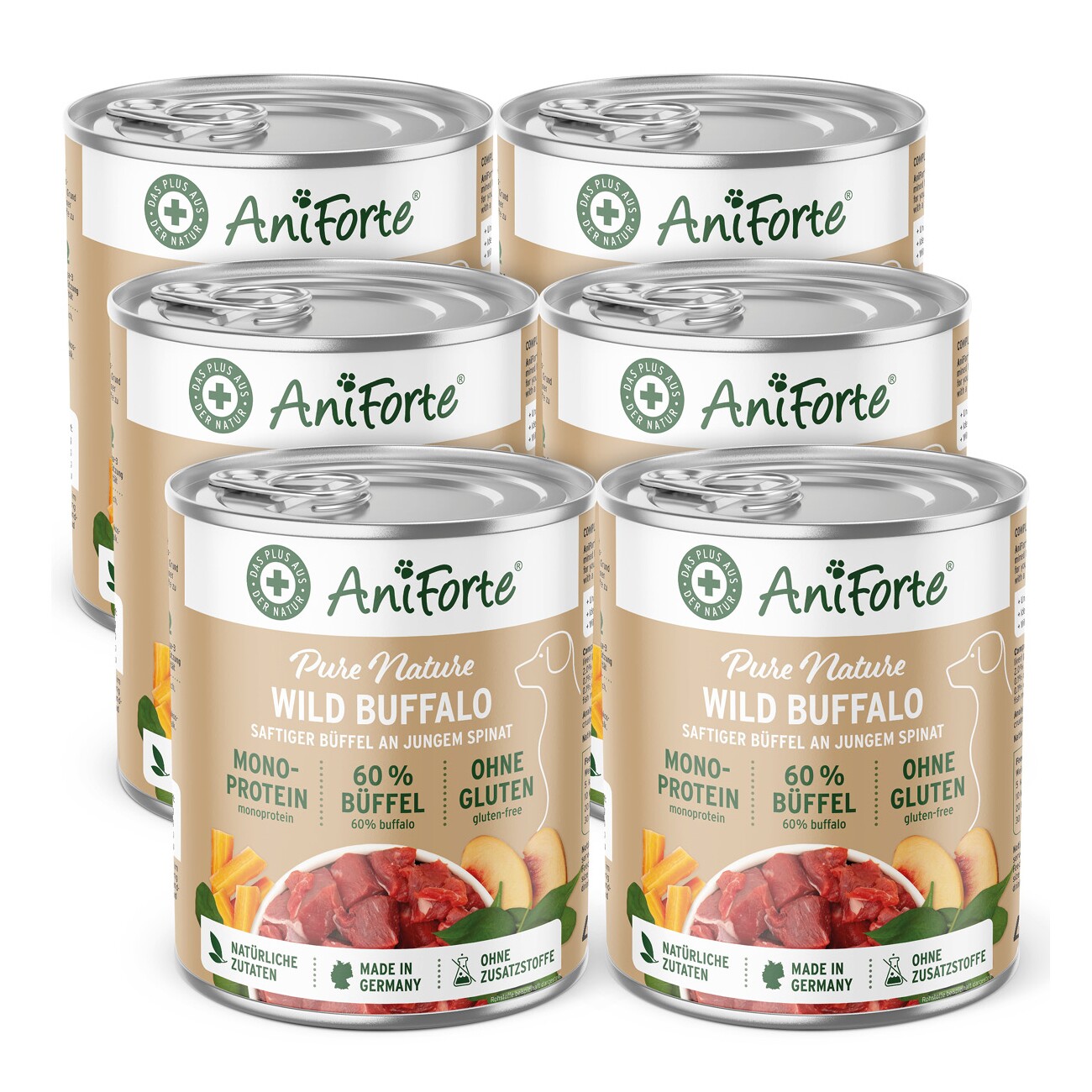 AniForte Nassfutter WildBuffalo Büffel mit Spinat 6x400 g