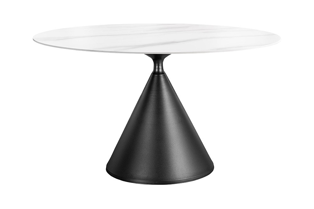 Runder Esstisch SIGNATURE 135cm weiß Marmor Keramik schwarzes Metallgestell Säulenfuß