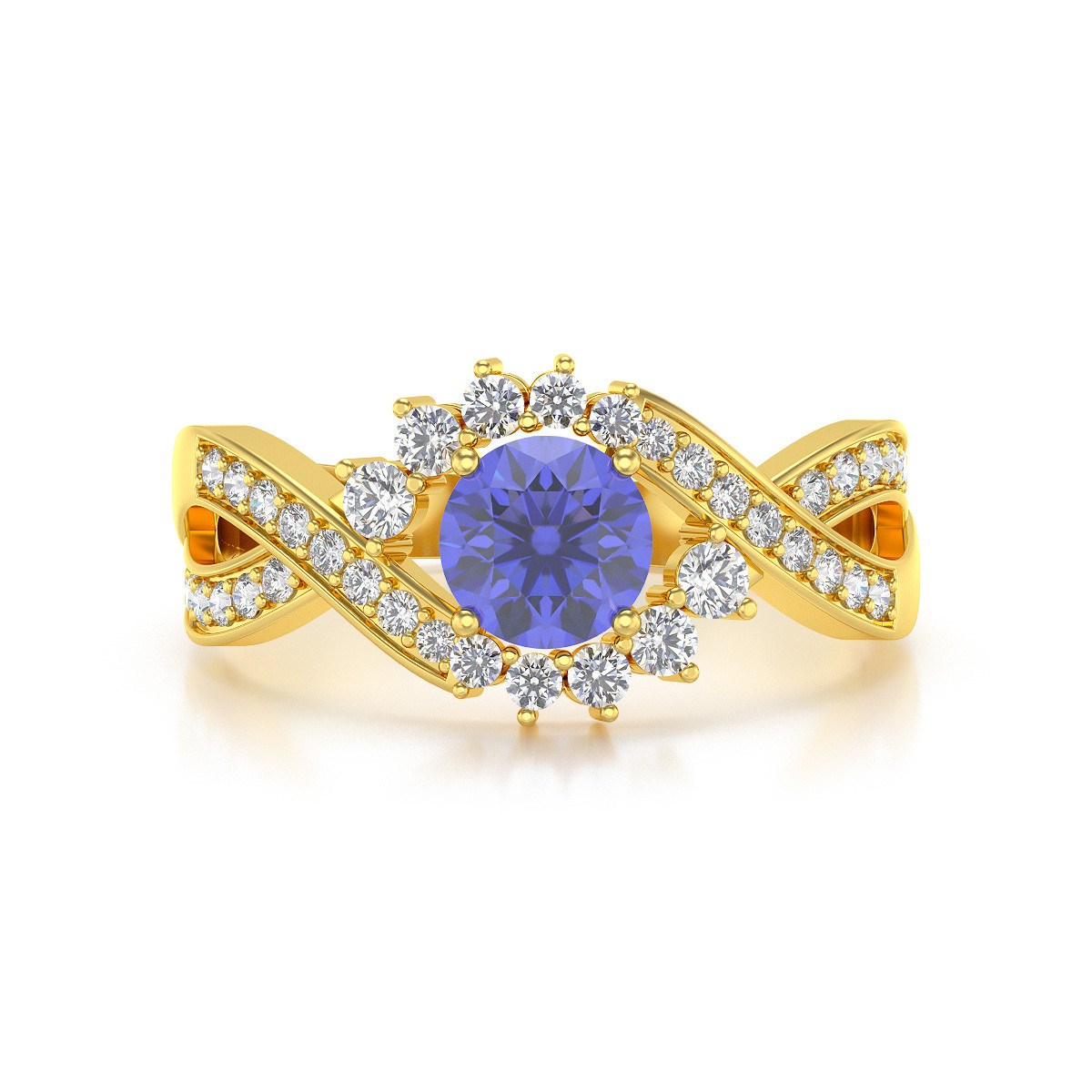 Bague ADEN Or 585 Jaune Tanzanite et diamants 3.2grs