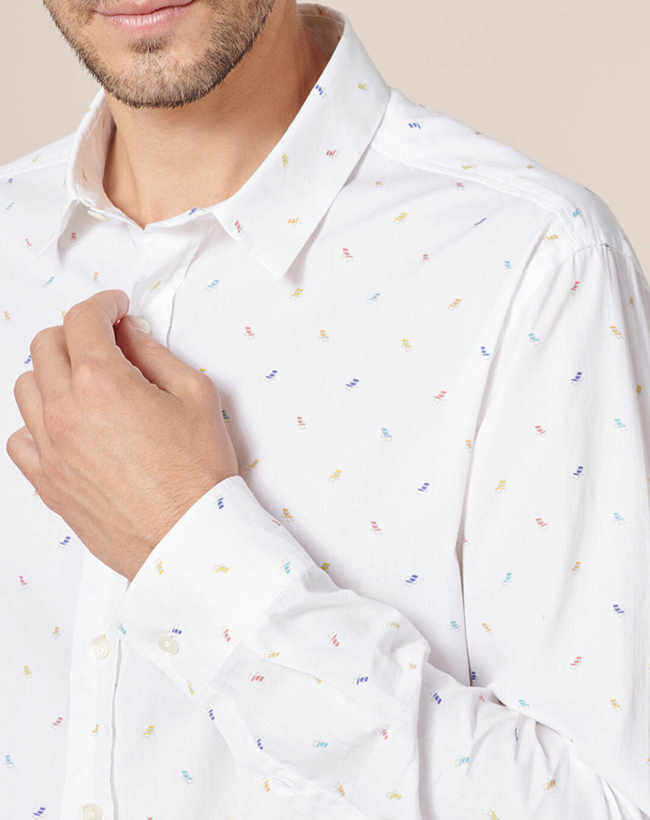 Harris Wilson Chemise regular en Popeline Benilde imprimée transats blanche