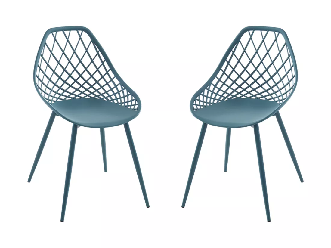Lot de 2 chaises de jardin en polypropylène avec pieds en métal - Bleu canard - MALAGA de MYLIA