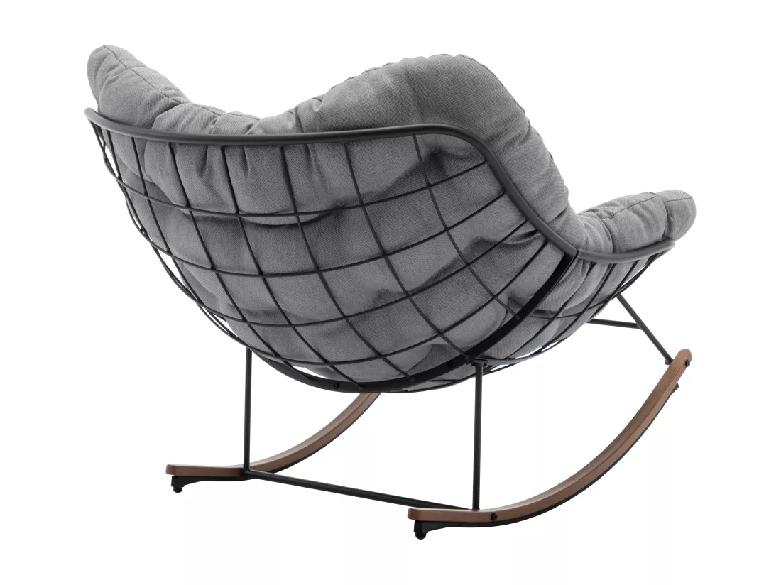 Fauteuil de jardin à bascule en acier - Noir et coussin gris - LIZARO de MYLIA