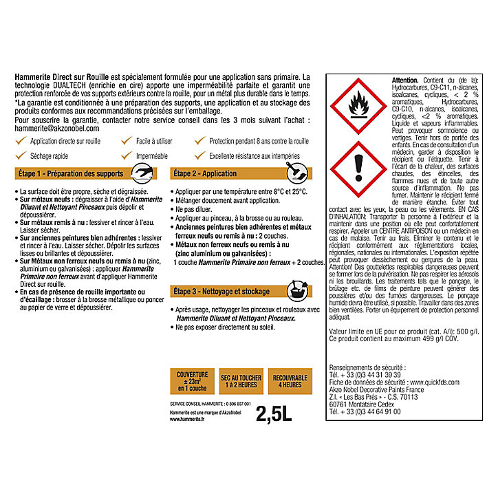 Peinture métal direct sur rouille Hammerite forgé acier brossé 2,5L