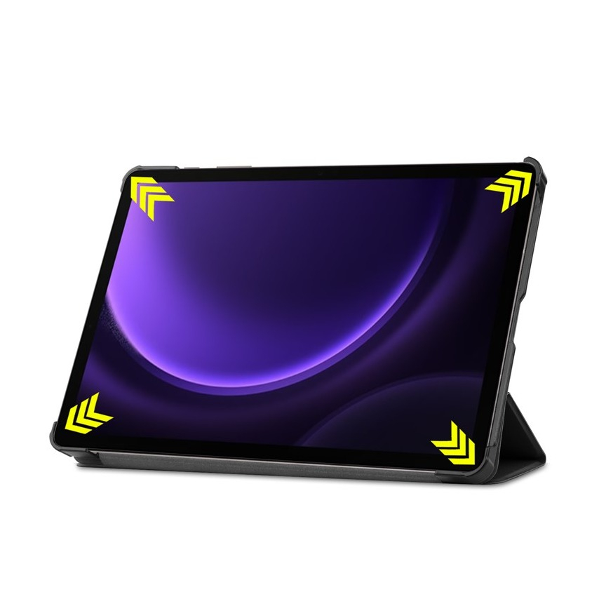Samsung Galaxy Tab S10 FE / Tab S9 FE Flipcase Hülle Ledertasche mit Aufstellfunktion Litchi Look   S-Pen Halterung - Schwarz
