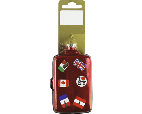 Kerstdecoratie hanger koffer glas rood