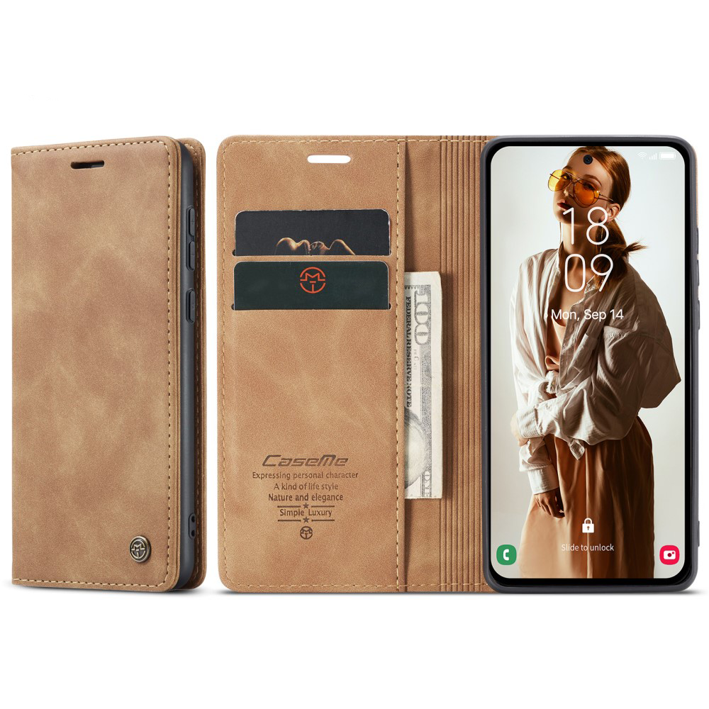 Samsung Galaxy A55 Leder Tasche Flip Wallet Etui mit Kartenfächern - Hellbraun