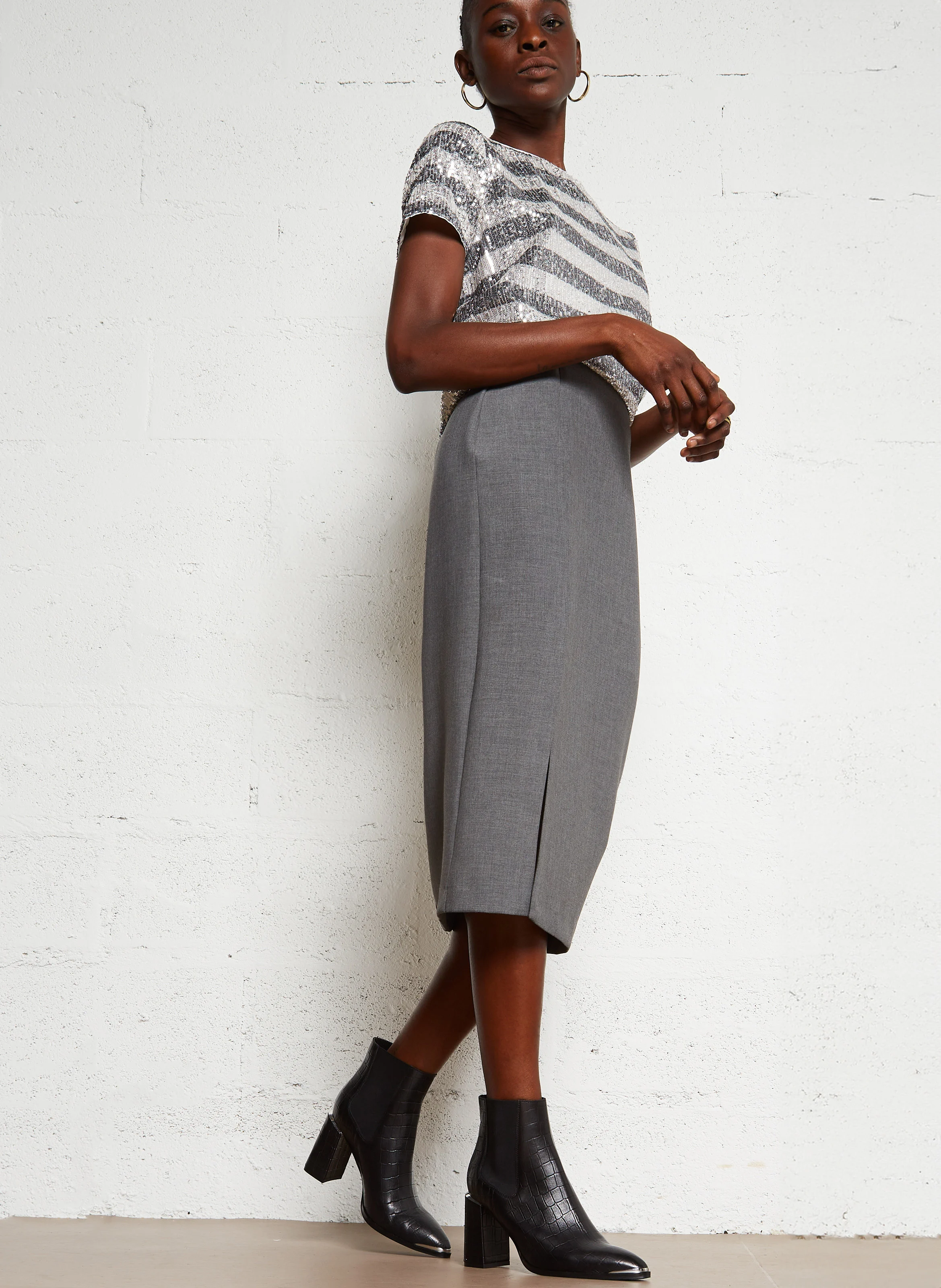Jupe midi| Gris