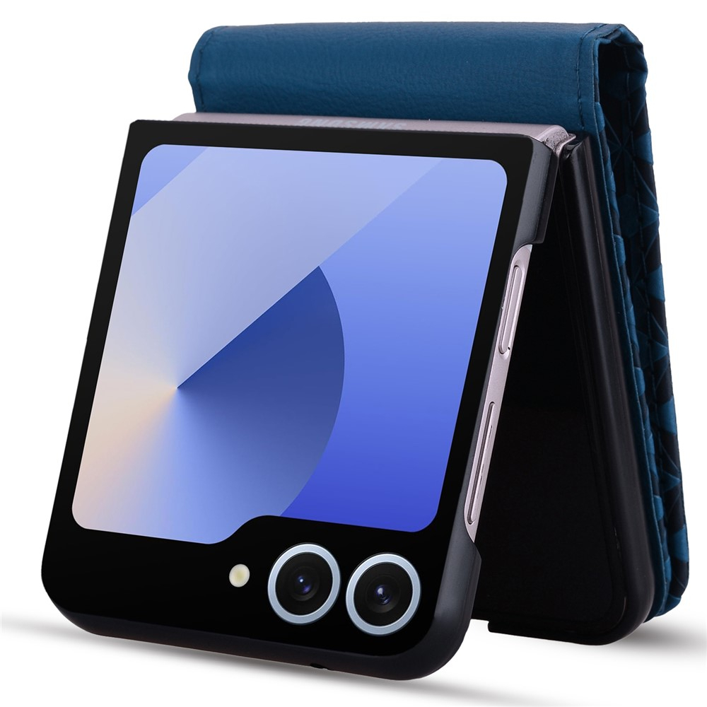 Samsung Galaxy Z Flip7 Leder Tasche Flip Cover Rhombus Imprint - Dunkelblau