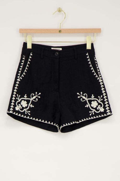Zwarte mousseline short met embroidery