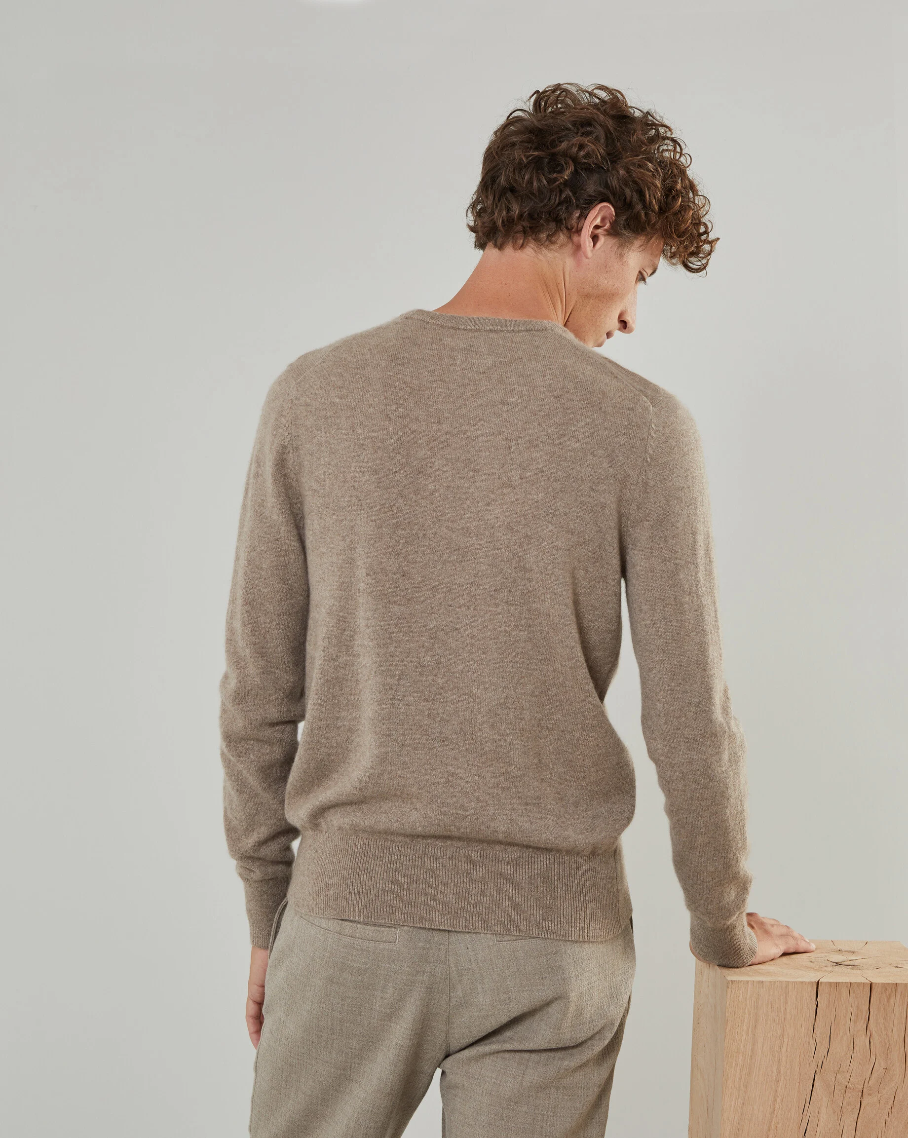 Pull homme col rond en cachemire 2 fils | Marron