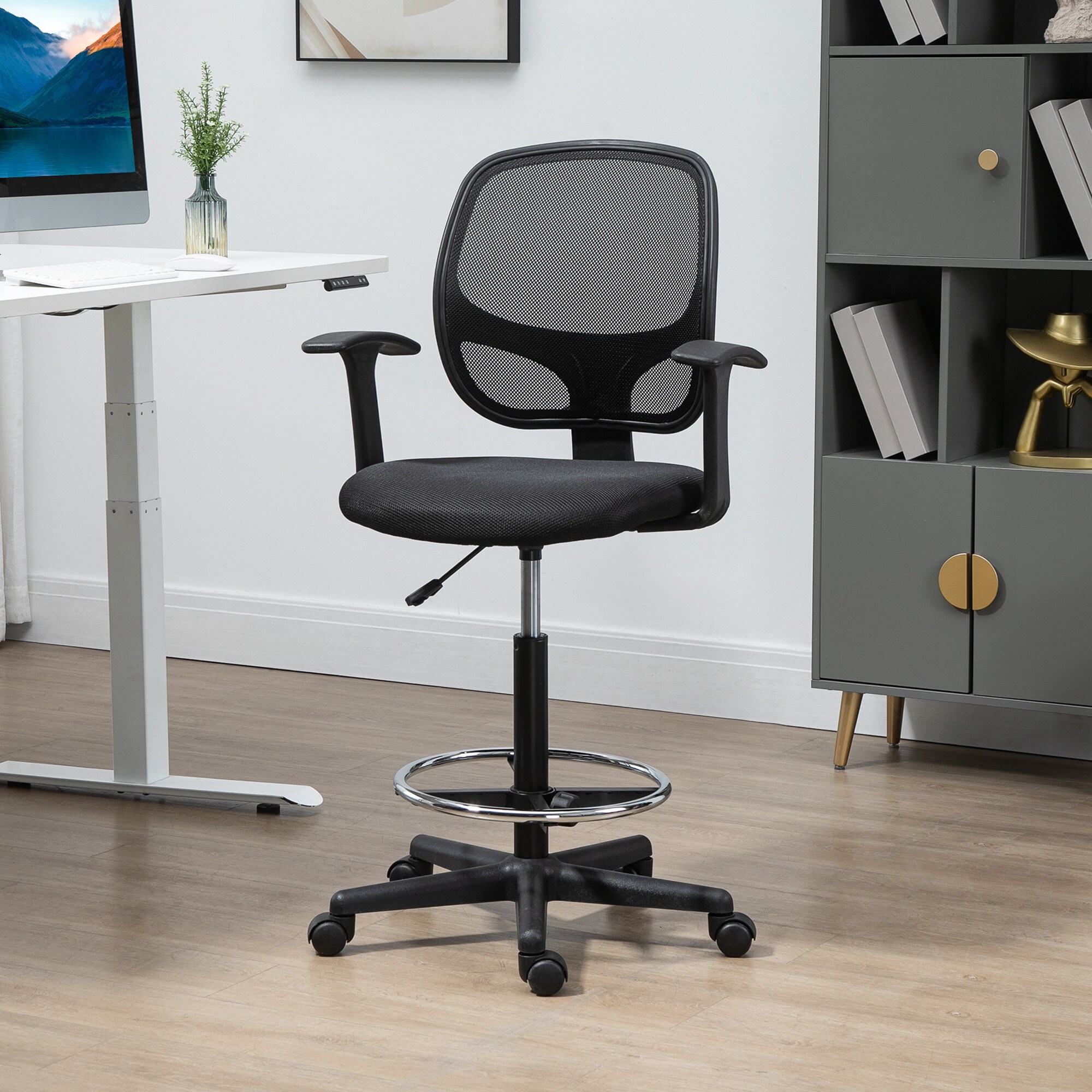 Vinsetto Bürostuhl mit Fußring schwarz 60L x 56B x 132H cm