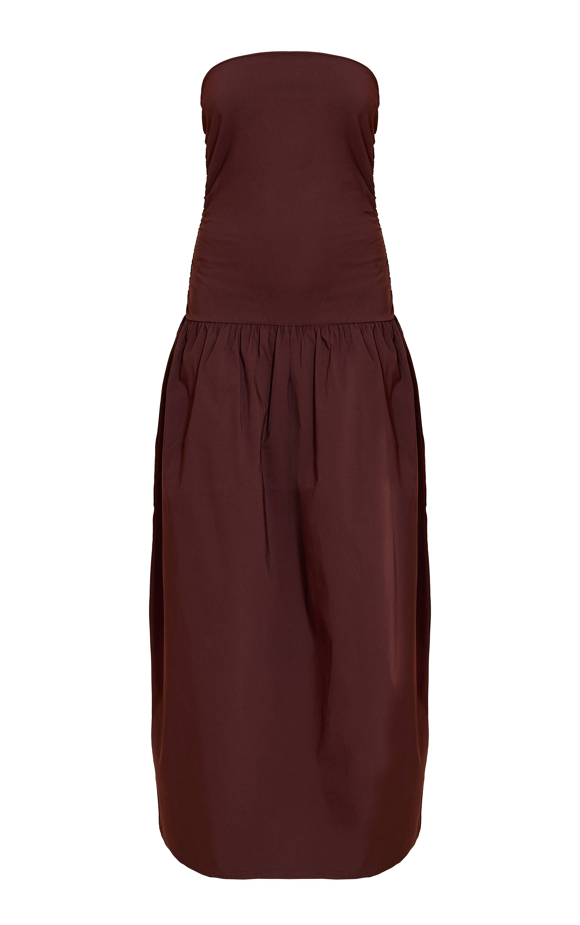 Chocolat Robe Maxi Bandeau Froncée En Tissu Extensible Tissé