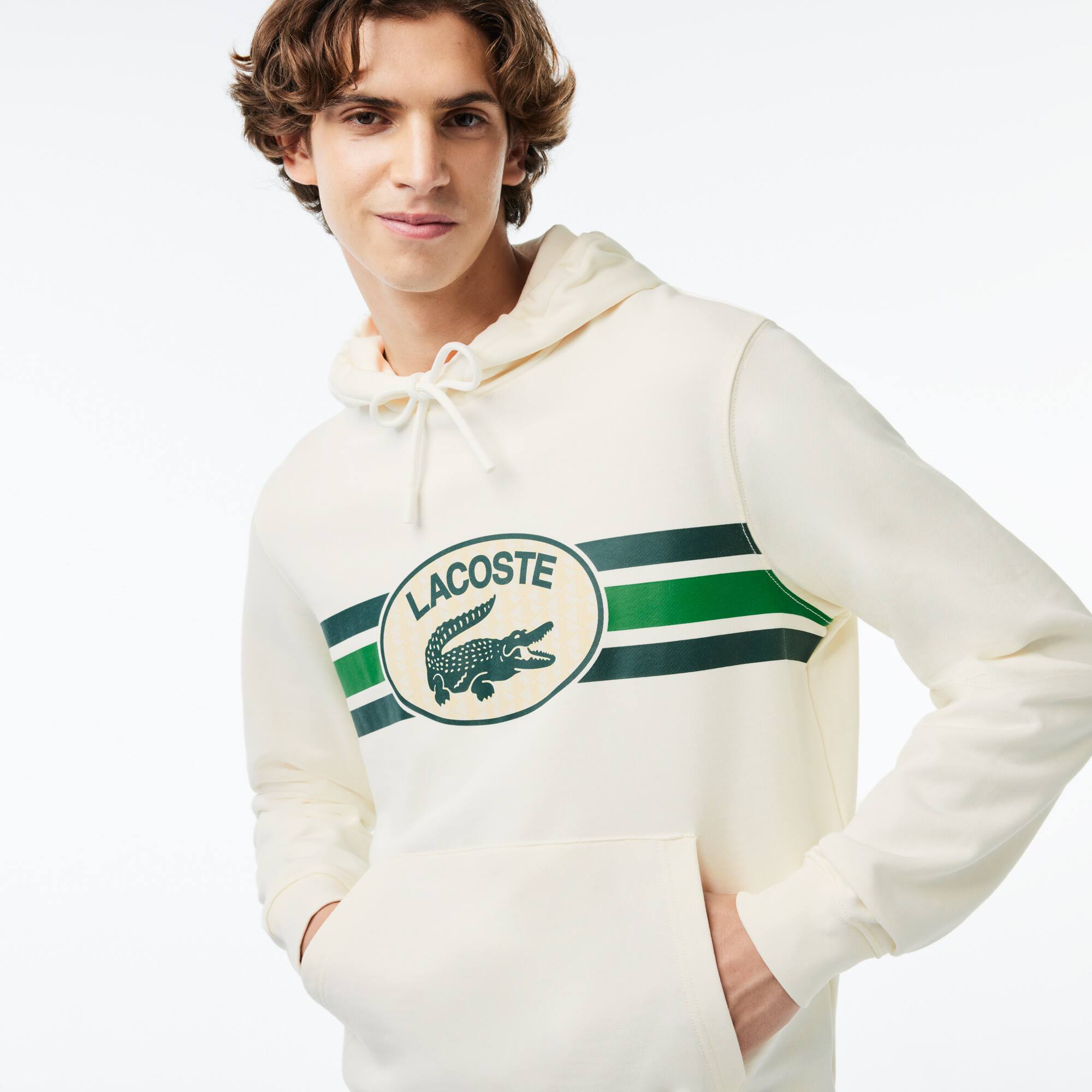 Sweatshirt à capuche loose fit imprimé monogramme Sweatshirts - Blanc - Lacoste - Homme