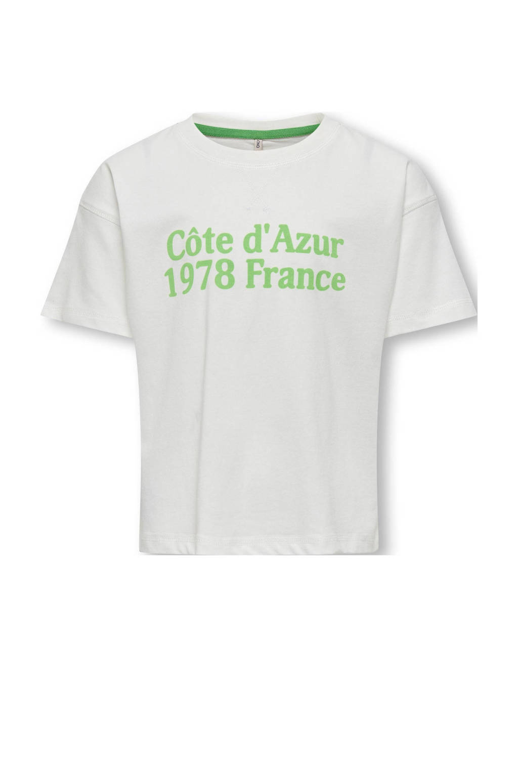 ONLY T-shirt KOGSINNA met tekst wit/groen