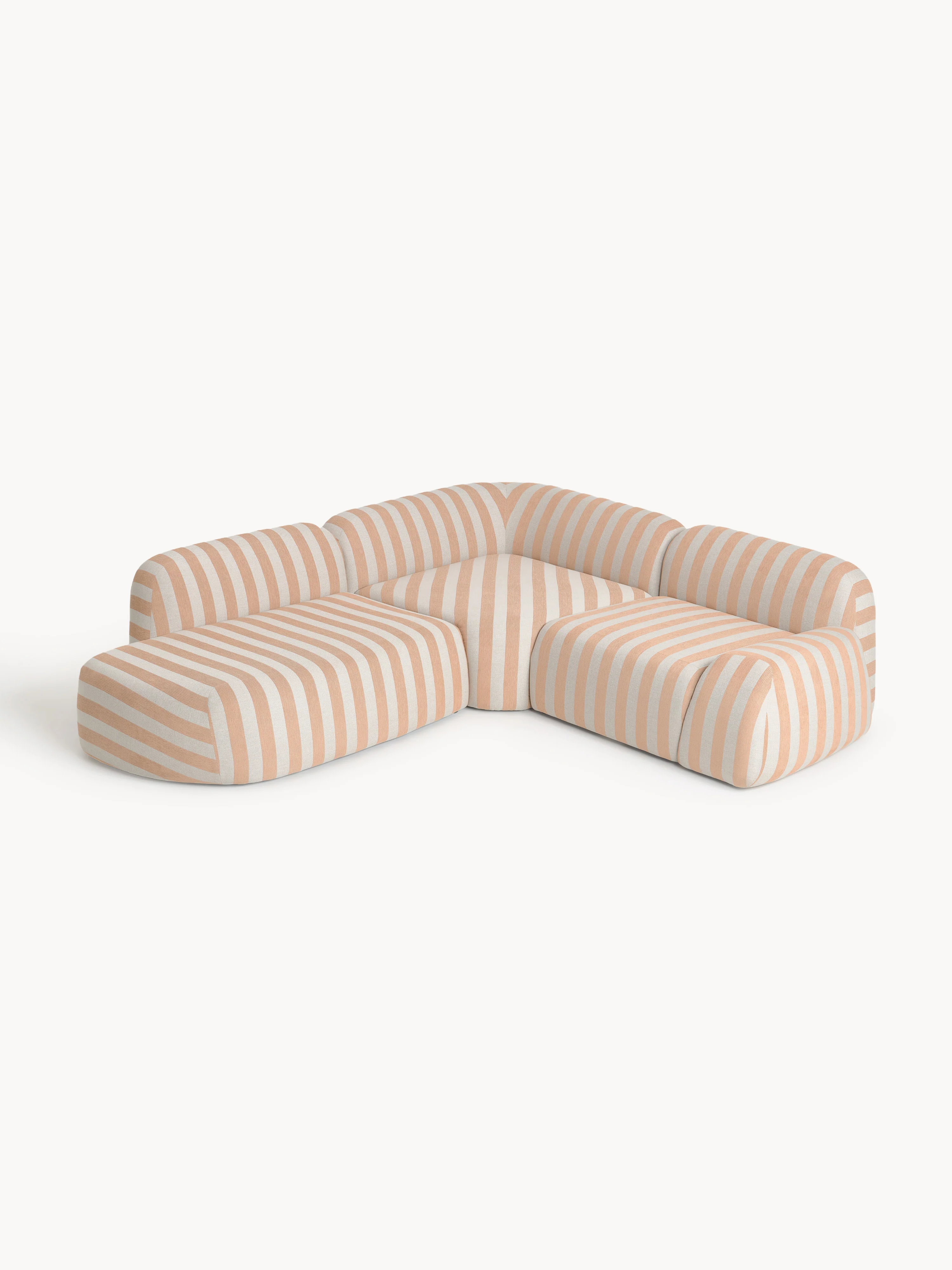 Gestreepte modulaire hoekbank Wolke (4-zits) met chaise longue