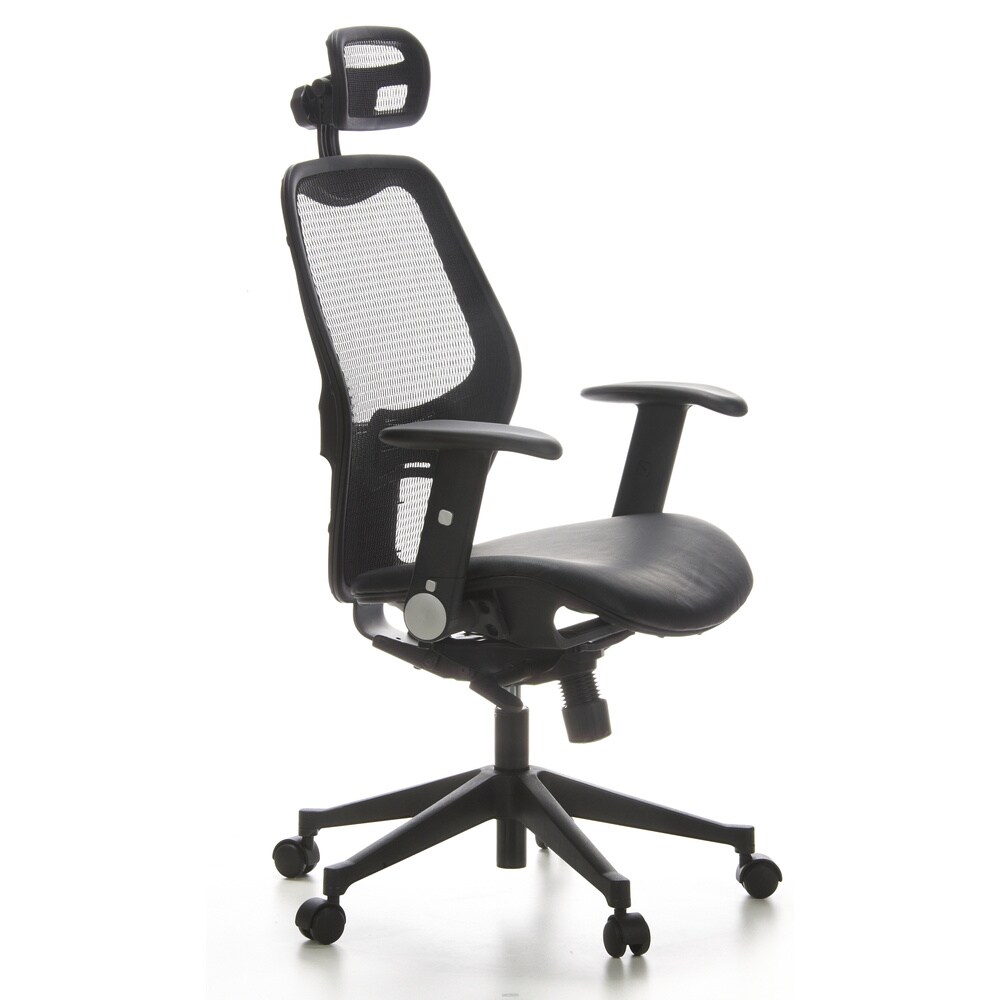Profi Bürostuhl AIR-PORT Netzstoff/Leder mit abklappbaren Armlehnen hjh OFFICE