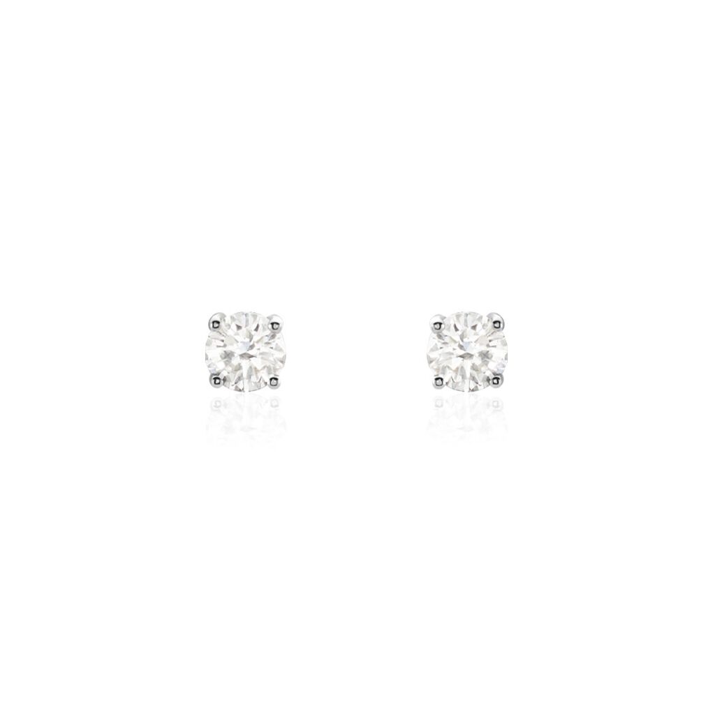 Boucles D'oreilles Puces Or Blanc  Diamants Synthétique