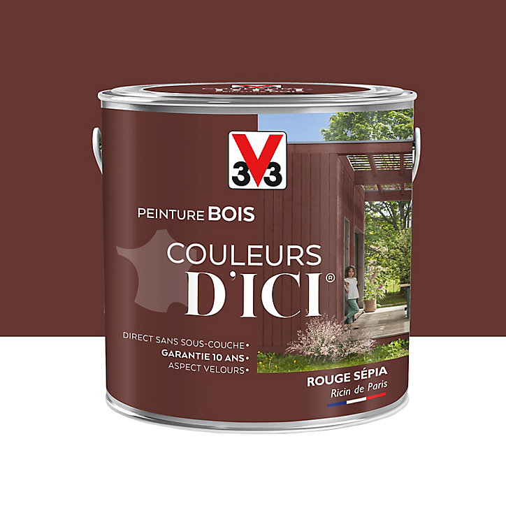 Peinture extérieure bois Couleurs d'ici rouge sépia Velours V33 2L