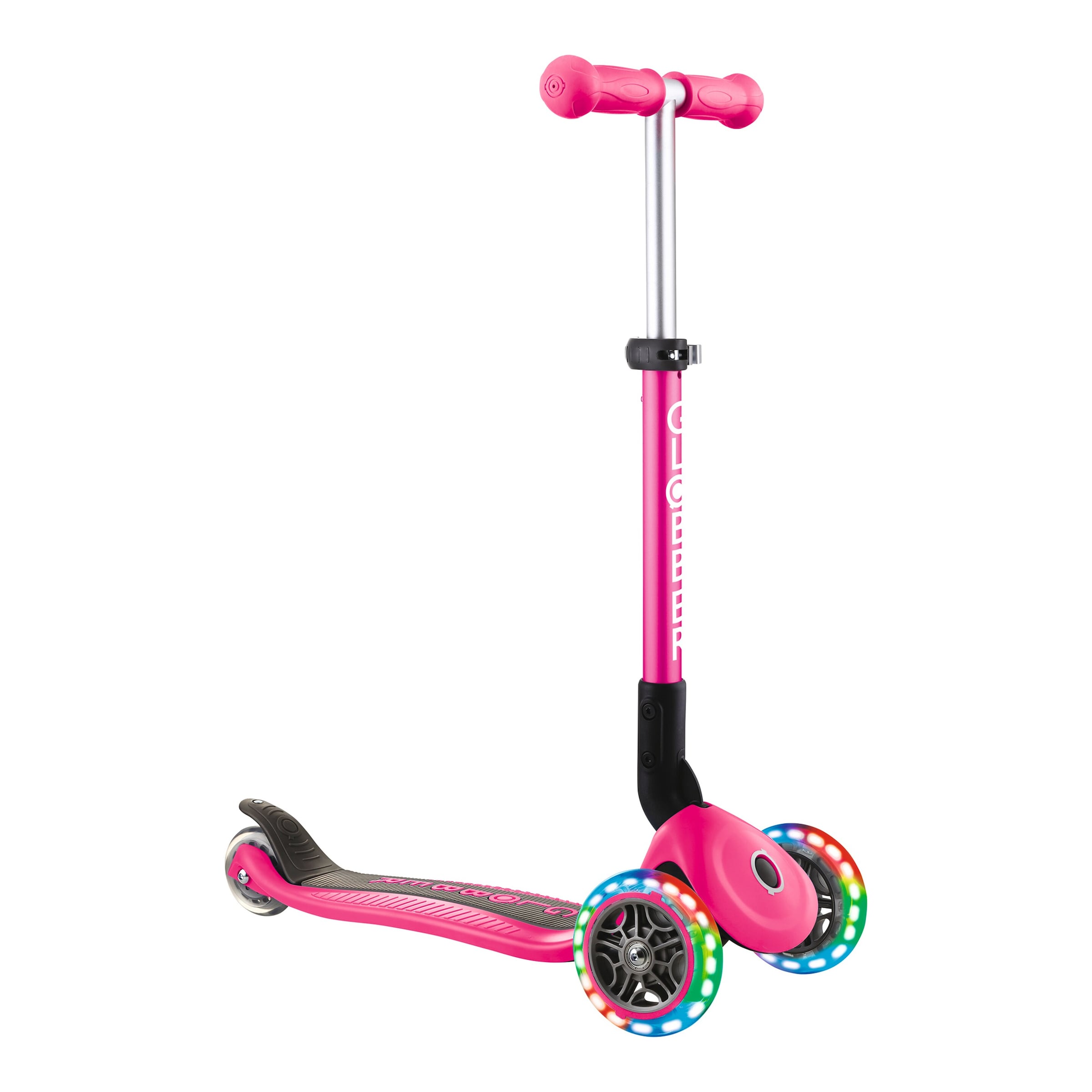 Globber Scooter Junior mit Leuchtrollen fuchsia pink