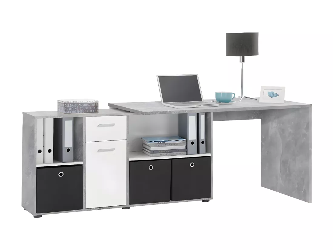 Bureau d'Angle Modulable avec Caisson, Tiroir et Étagères de Rangements - Lex