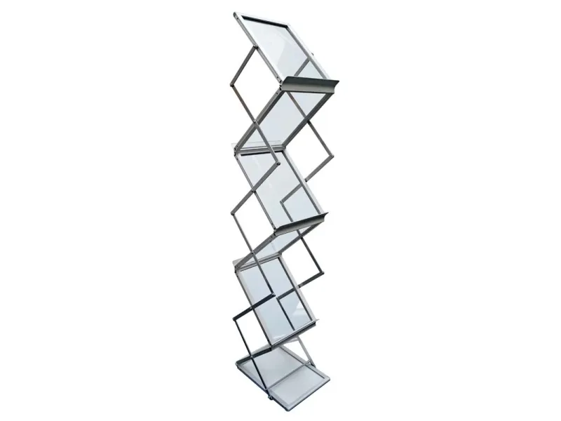 Brochurestativ TWIN Light Z-Shape A4 gulvmodel med 6 fag sølv