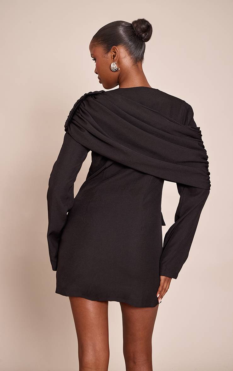 Noir Robe Blazer Cintrée Avec Détail Ceinture Drapée