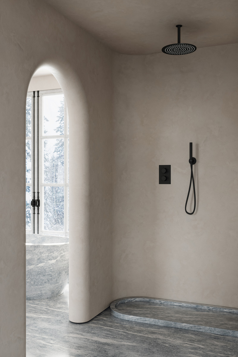 Saniclear Nero inbouw regendouche mat zwart met plafond arm 30cm hoofddouche