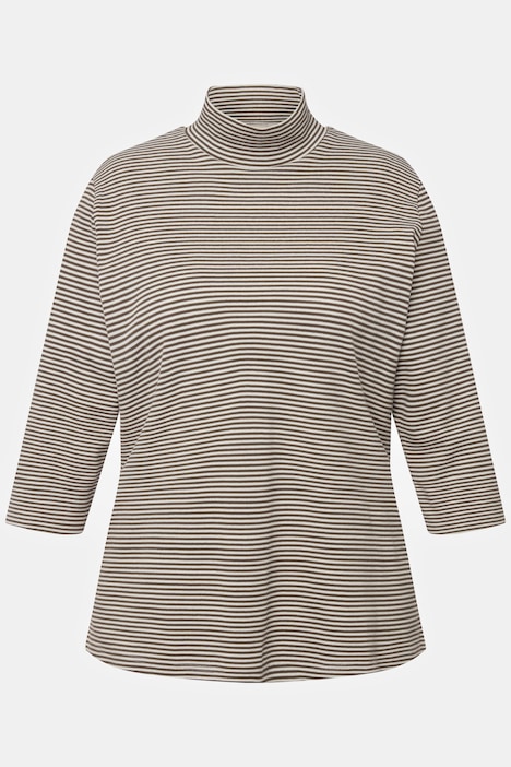Shirt, Ringel, Stehkragen, Slim, 3/4-Arm, Biobaumwolle
