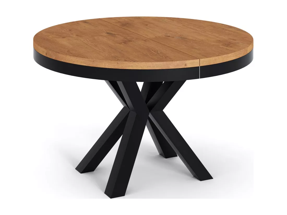 Table à Manger Ronde Extensible Style Loft - Table Industrielle Avec Pieds En Métal Noir - Gain De Place Pour Salon Et Séjour - Chêne Lancelot - 120 Cm