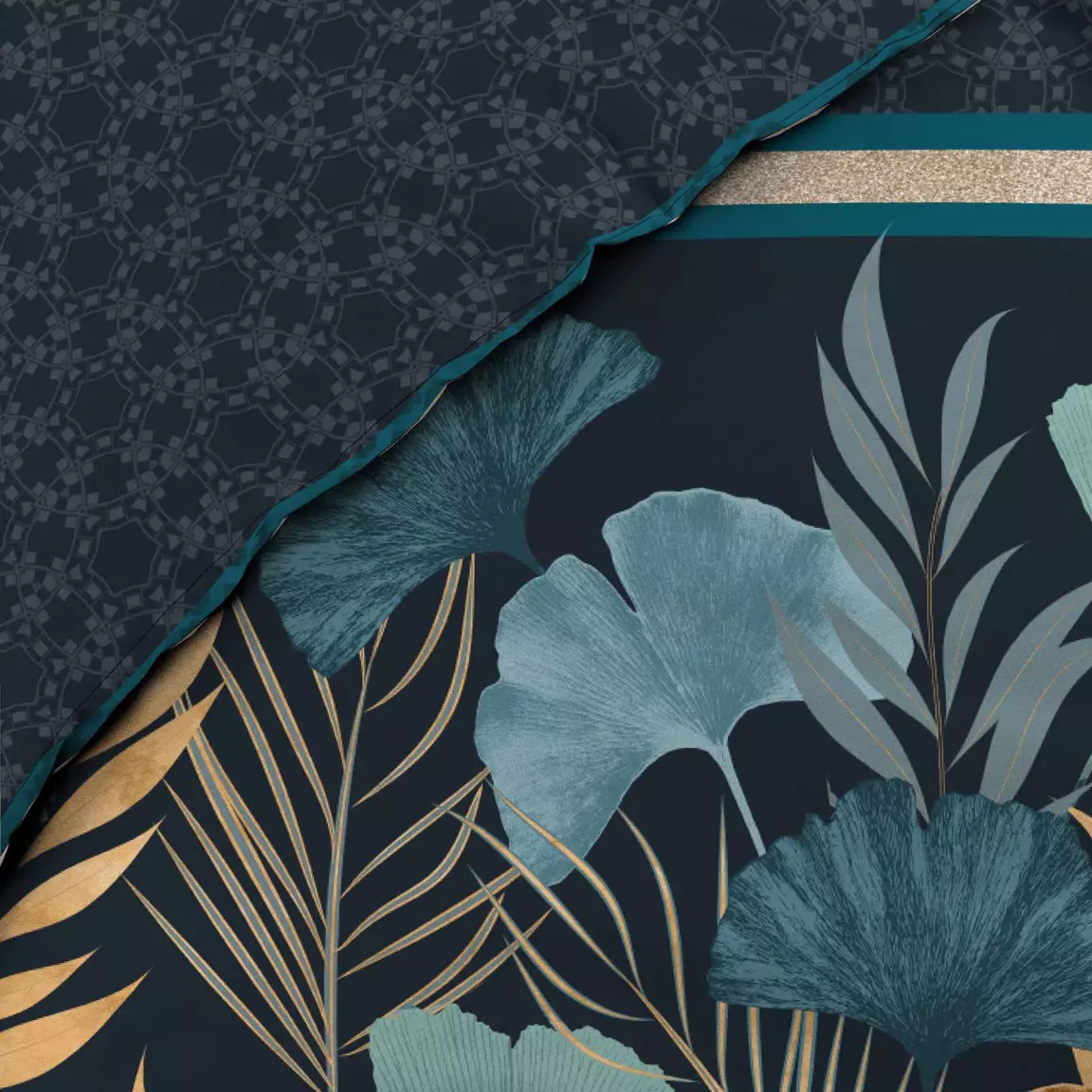 Housse de couette et deux taies percale de coton (240 x 220 cm) Blondy Bleue