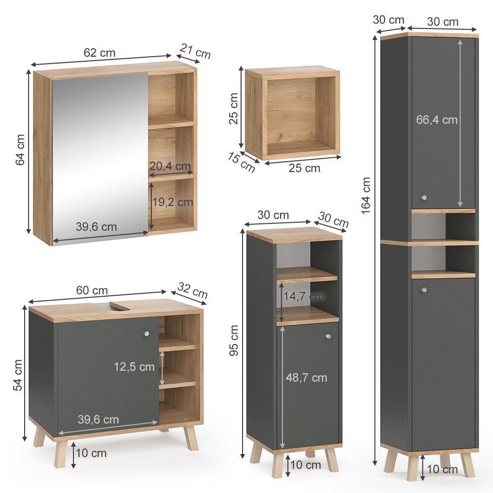 Vicco Badmöbelset Midischrank Hochschrank Unterschrank Spiegelschrank Senyo G/A
