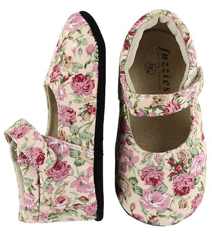 Fuzzies Ballerina Hausschuhe - Pink - Puder m. Blumen