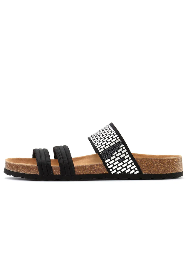 LASCANA Pantolette »Mule, Sandale, offener Schuh,«  mit Komfortkorkfussbett aus Leder und elastischen Riemchen
