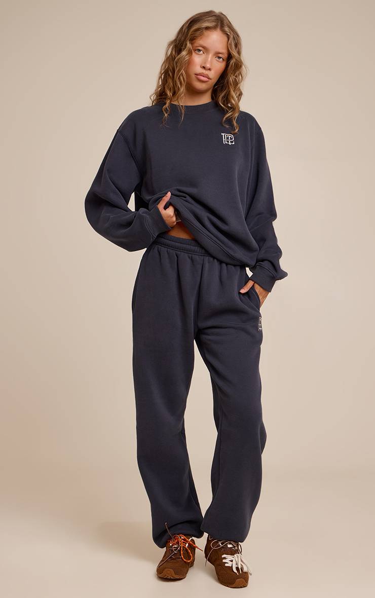 Bleu Marine Pantalon De Jogging En Molleton De Coton Brodé PLT Avec Bas Resserrés