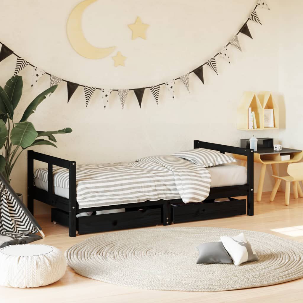 vidaXL Kinderbedframe met lades zwart 80x160 cm grenen