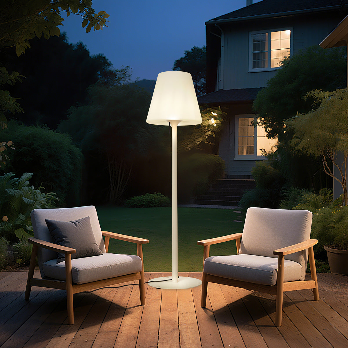 QAZQA Moderne buiten vloerlamp beige met witte kap IP44 - Big