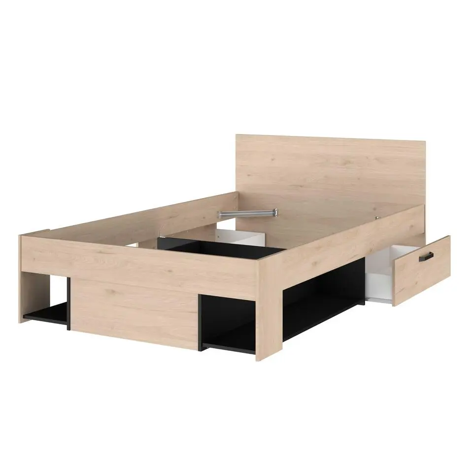 Kinderbed Achiel - 120x200/190cm - met opbergruimte - eikdecor/zwart