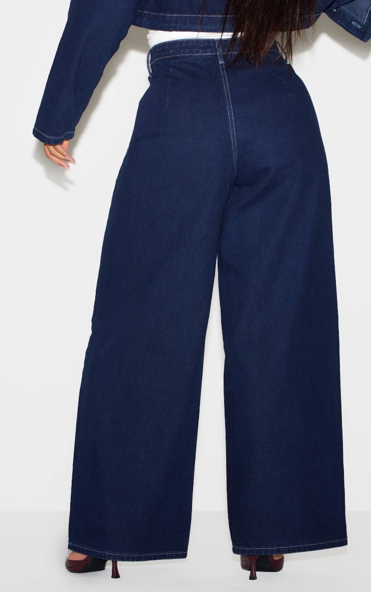 Bleu Indigo Jean Grande Taille À Jambes Larges Avec Coutures Contrastantes