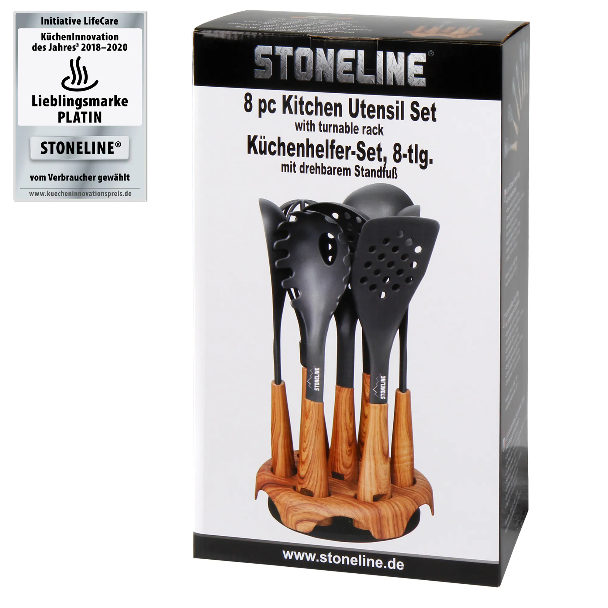 STONELINE® Back to Nature Küchenhelfer-Set, 8-tlg., in drehbarem Aufbewahrungsständer