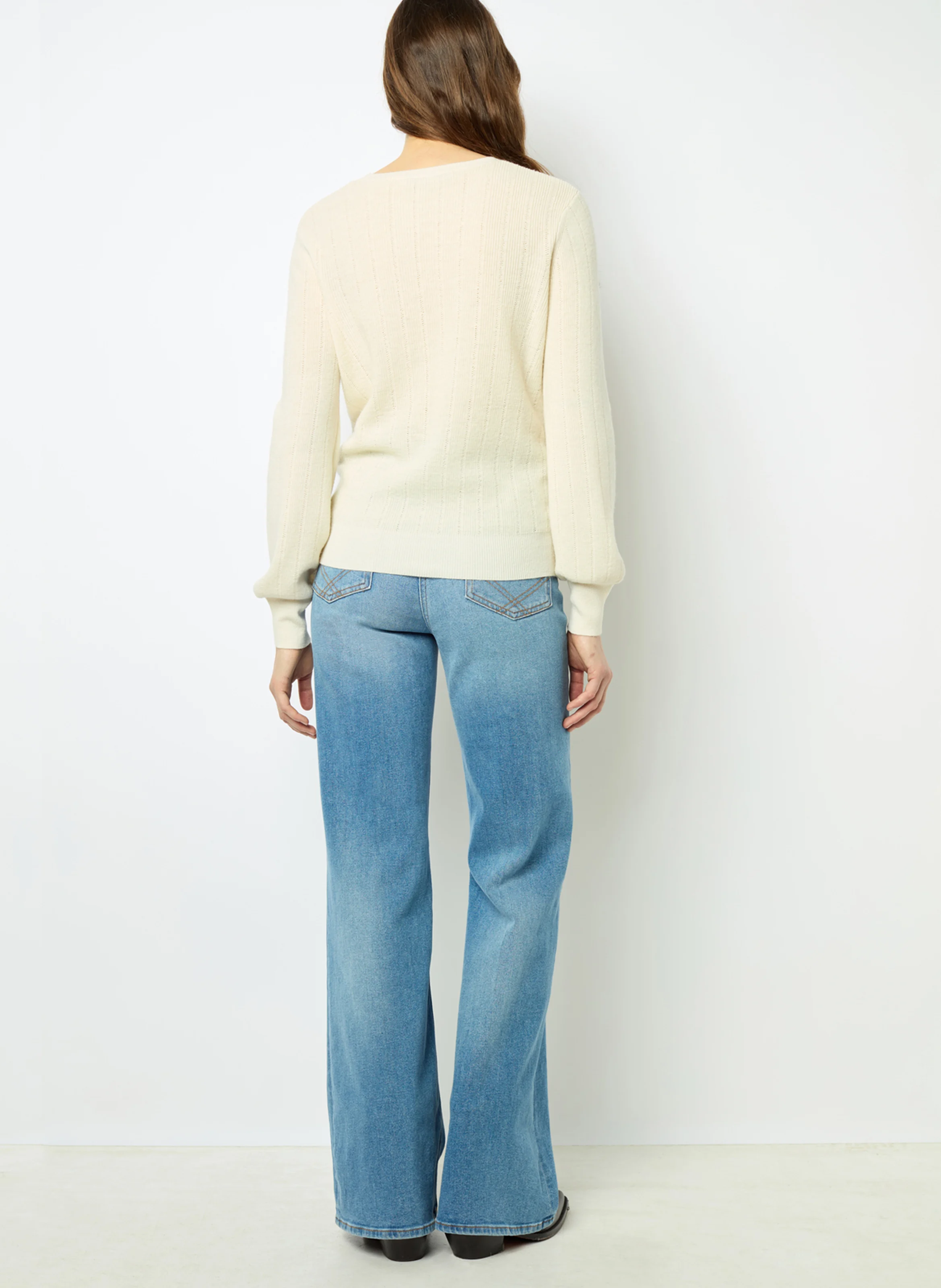 JANINE - Pull droit col rond en laine | Blanc