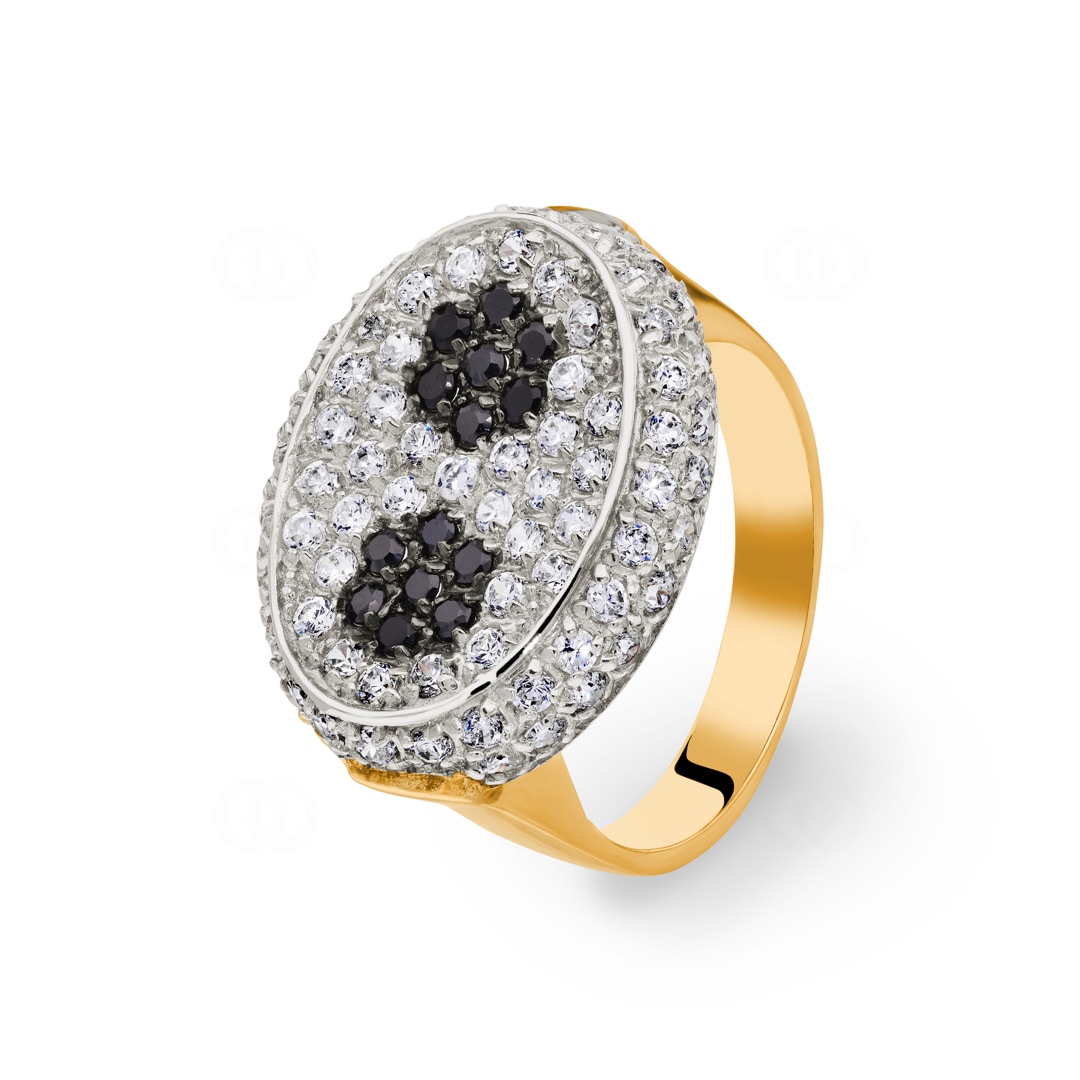 Cocktailring 750/18 K Gelb-/ Weissgold mit Zirkonia Ø 54