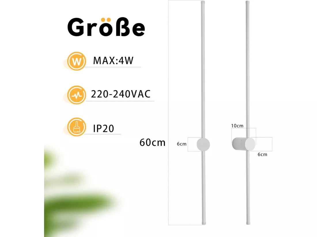 NETTLIFE Applique Murale Intérieur Applique LED 60CM Blanc Design Moderne Lampe Escalier Blanc Chaud 3000K Pivotante