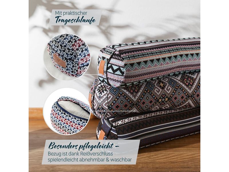 DoYourYoga Yoga-Bolster Tarik, Dinkelspelz, Mehrfarbig/Blau Yogarolle