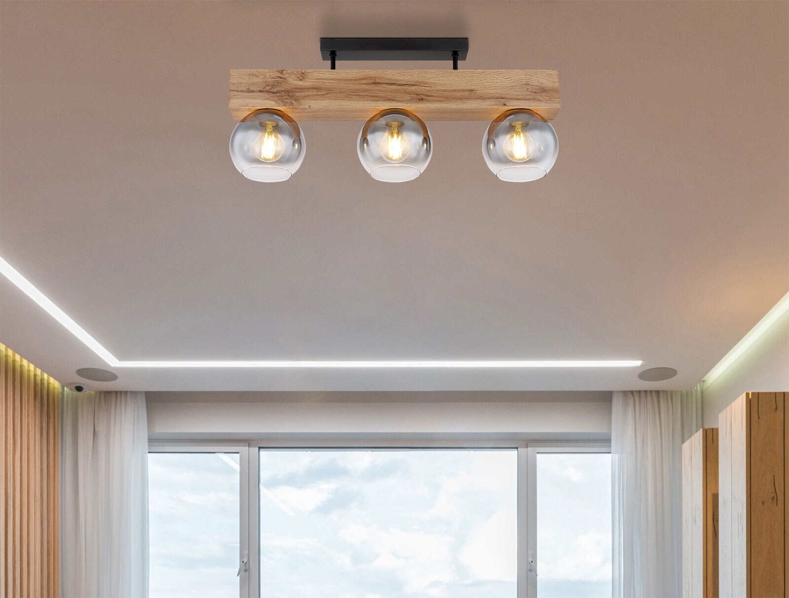 GLOBO Retrofit Deckenlampe Moitas 65x28 cm Holz/rauchfarbig